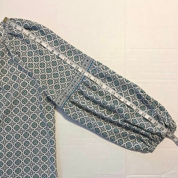 Max Studio Cottagecore Blouse Womens Size 1X Green Blue Keyhole Neck Boho Work - Picture 16 of 16